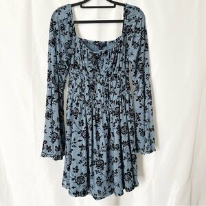 One Clothing Blue and Black Floral Long Sleeve Dress